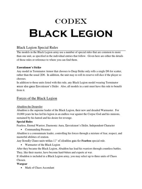To be counted amongst the Chosen of Abaddon is a dark honour without equal . . Black legion codex pdf